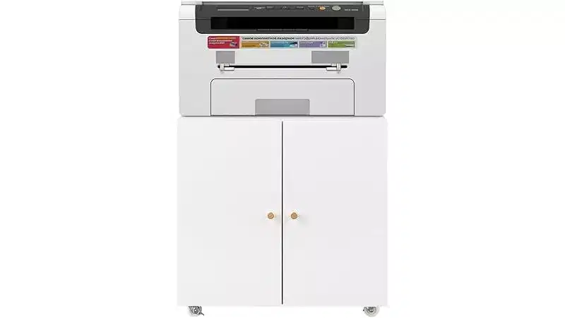 Metal Printer Stand with Storage, Mobile Rolling File Cabinet with Doors and Adjustable Shelf, Modern Printer Table on Wheels