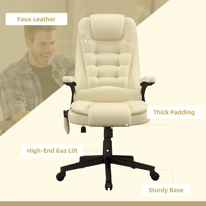 HOMCOM High Back Vibration Massage Office Chair with 6 Vibration Points, Beige