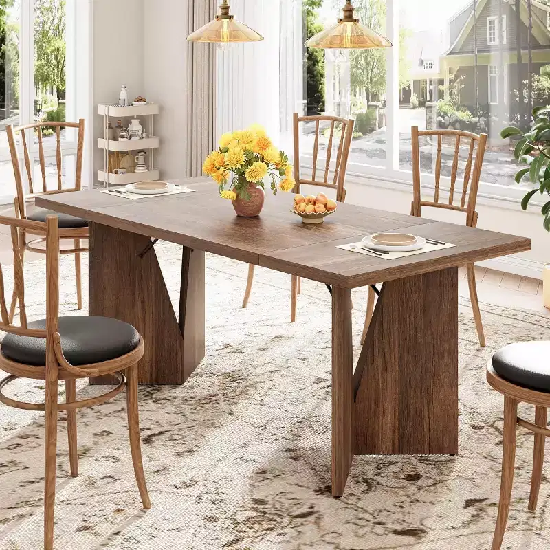 70.9-Inch Farmhouse Dining Table for 6, Rectangular Thick Wooden Kitchen Table with Durable Frame, Ideal for Dining Room, Kitchen, Office