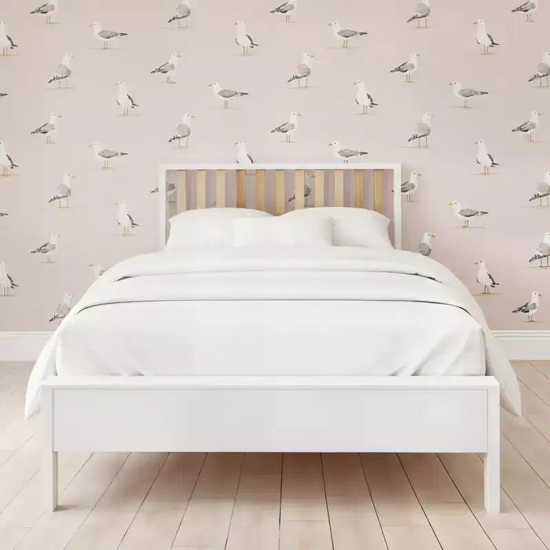 Scandinavian Queen-Size Bed with Slatted Headboard