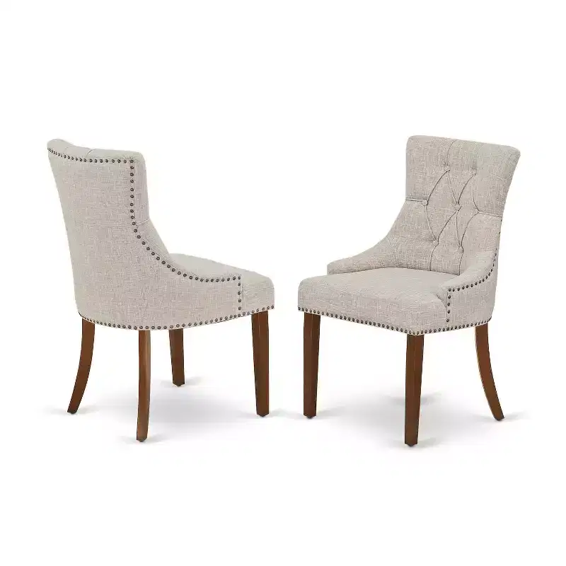 HomeStock 7 Piece Kitchen Table Set Mahogany Linen Fabric Parsons Chairs