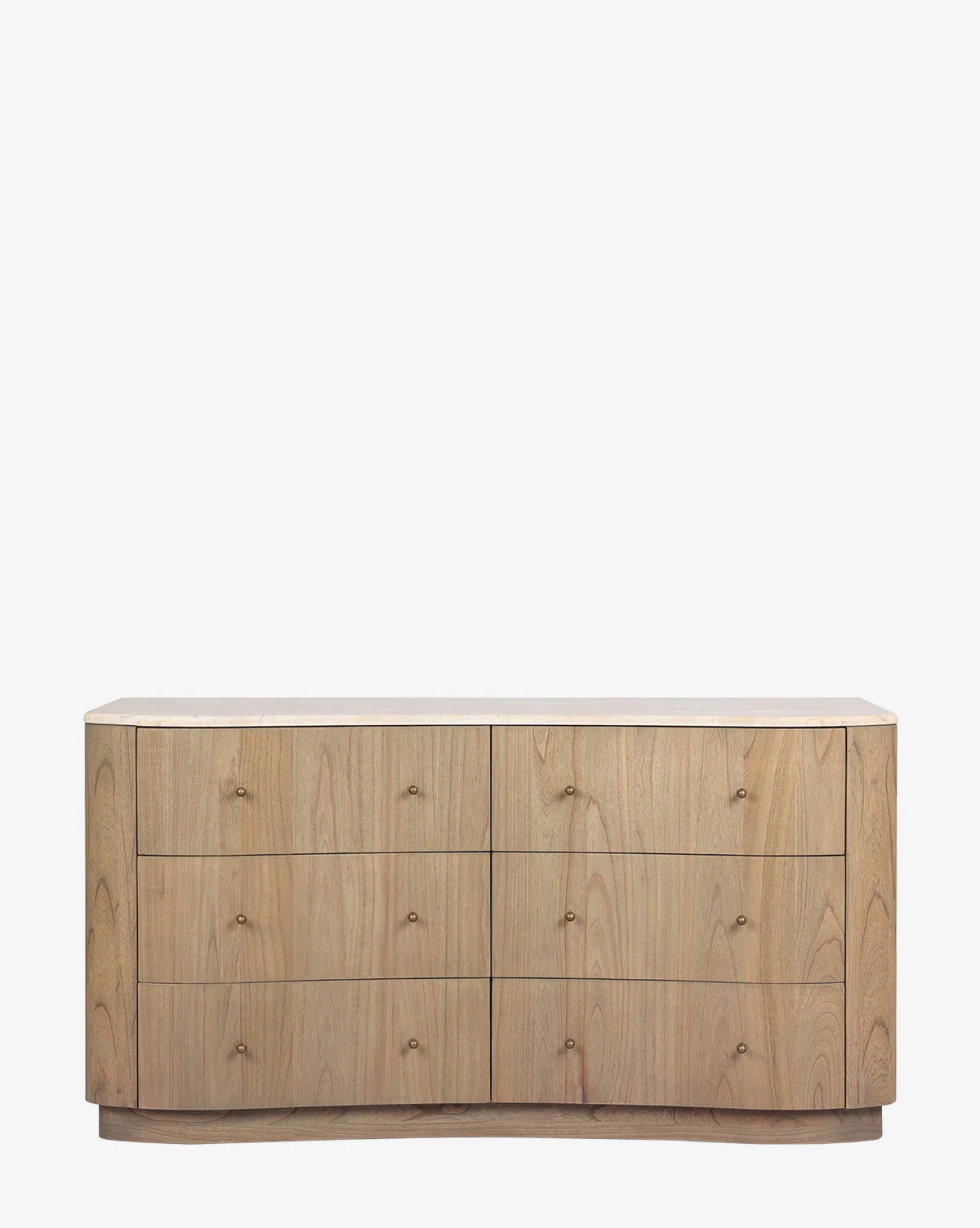 Natural Mindi Wood Dresser with Marbled Surface & Six Drawers for Bedroom