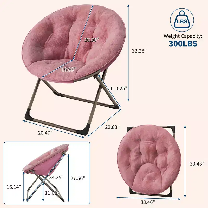 Saucer Chair, Oversized Plush Flower Moon Lounge Chair with Folding Metal Frame, Comfy Seat for Teens, Adults & Dorm,Pink