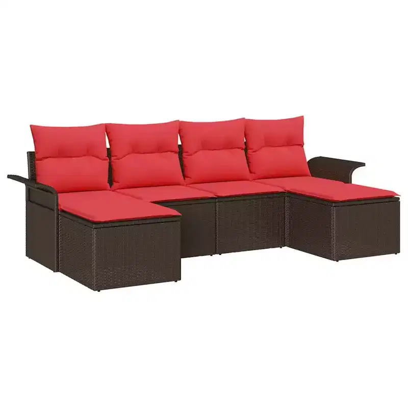 vidaXL Garden Sofa Set with Cushion 6 pcs Brown Poly rattan - Brown