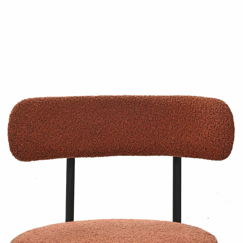 Modern Round Upholstered Boucle Dining Chairs Set of 2, Curved Backrest and black metal spray-painted legs
