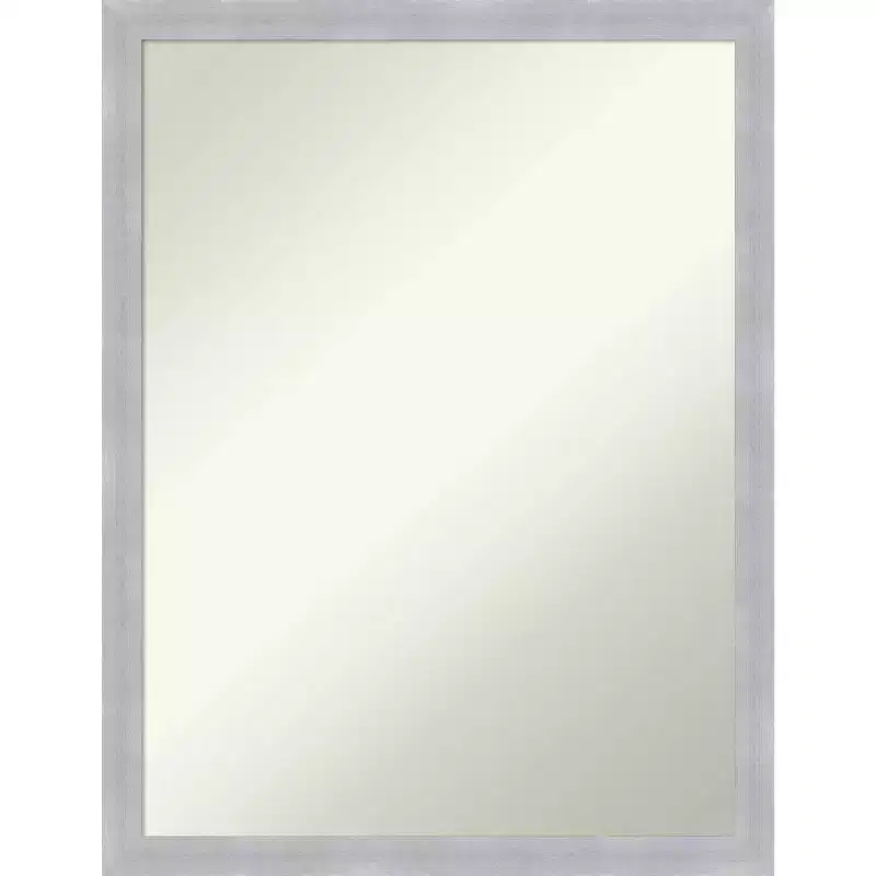 20 x 26 Non-Beveled Grace Narrow Bathroom Wall Mirror Brushed Nickel - Amanti Art: Polystyrene Frame, Wall Mounted