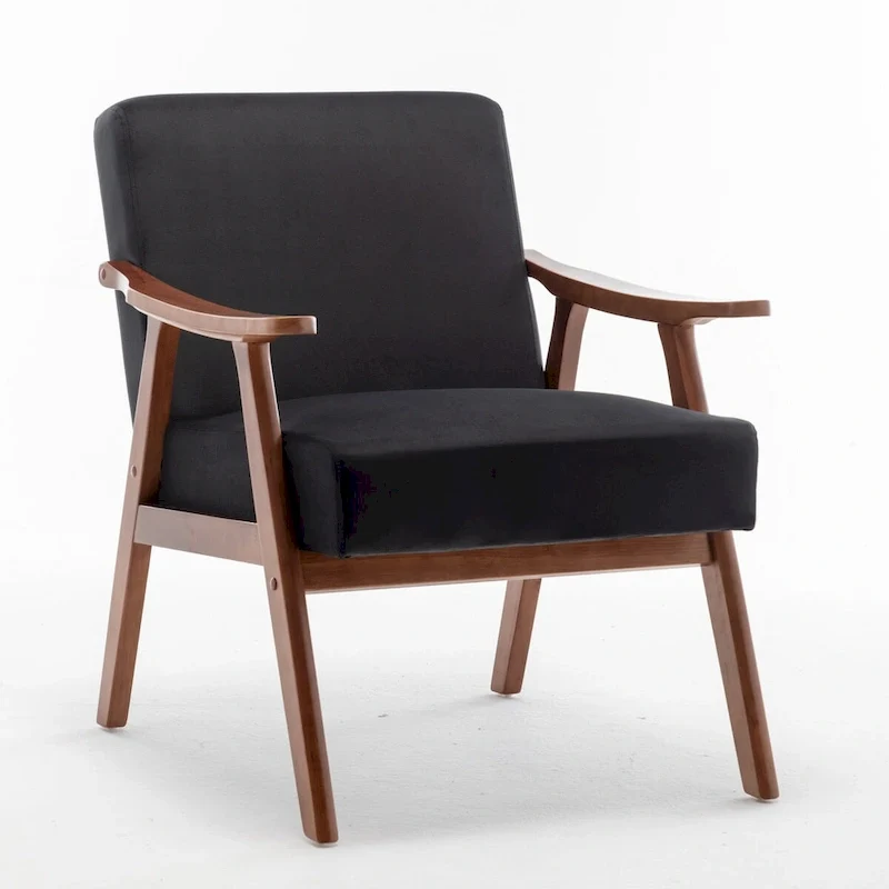 Mid-Century Modern Accent Chair with Solid Wood Frame, Set of 1