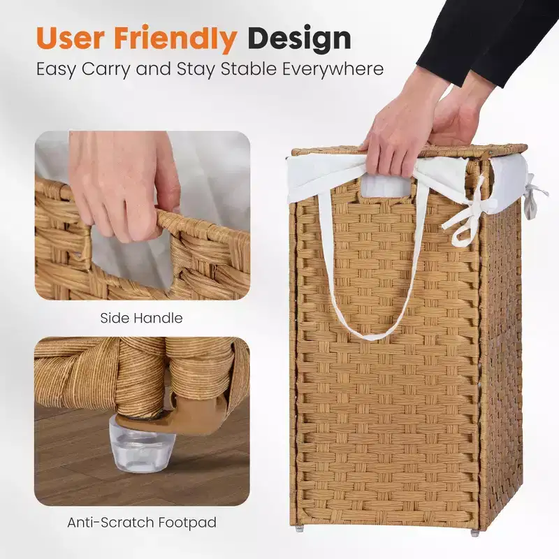 JIONJOY 29 gal. Wicker Hamper w/Lid, Foldable Design, Removable Compartment & Washable Liner