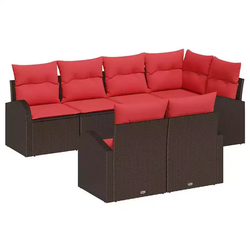 vidaXL Garden Sofa Set with Cushion 7 pcs Brown Poly rattan - Brown