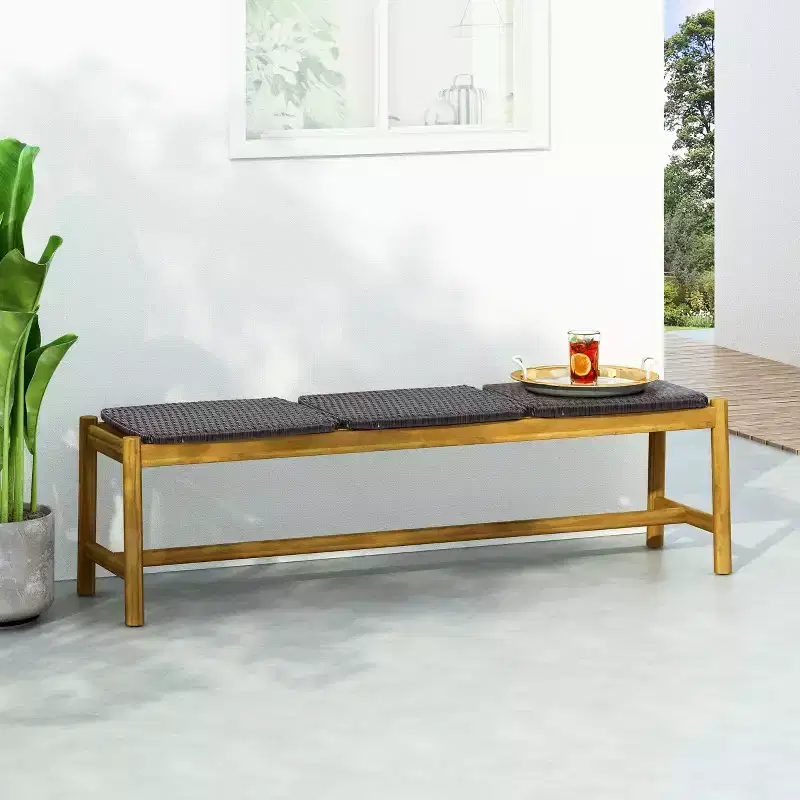 Christopher Knight Home Erick 61.5 Outdoor Wicker and Acacia Wood 3 Seater Bench