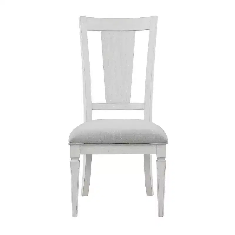 24 Inch Side Dining Chair, Light Gray Linen, White Wood Frame