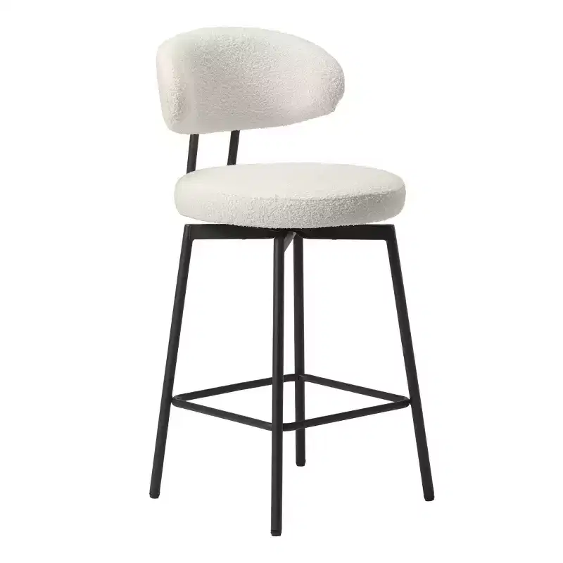 Modern Upholstered Faux Shearling Fabric Counter Height Bar Stools with Back (Set of 2