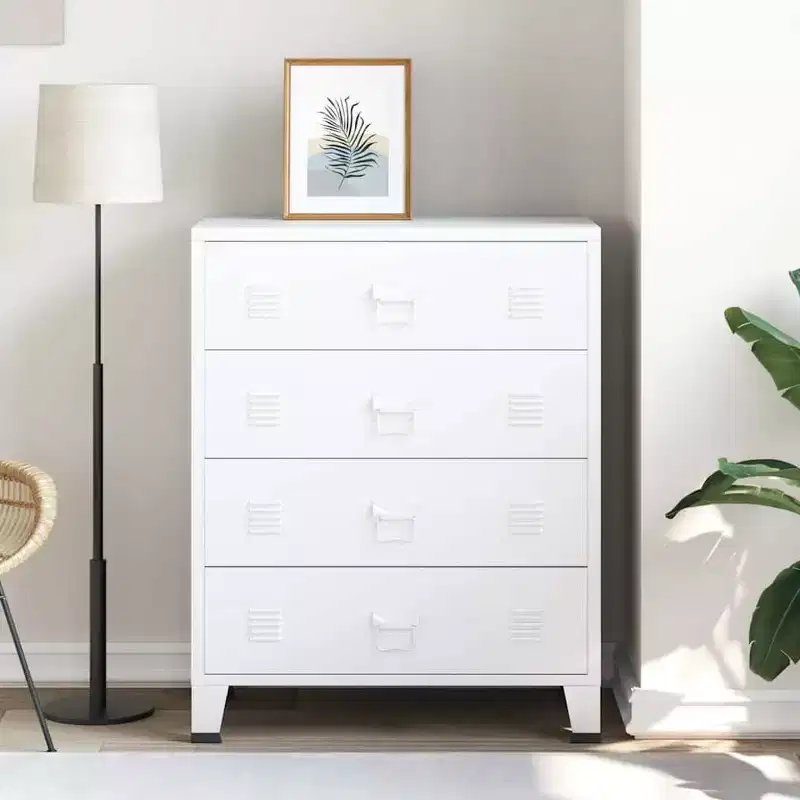 vidaXL Drawer Cabinet White Metal Medium Drawer Cabinet Rectangular