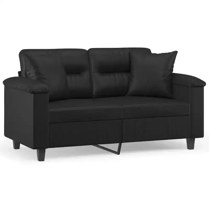 2-Seater Sofa with Throw Pillows Loveseat Couch Black Faux Leather