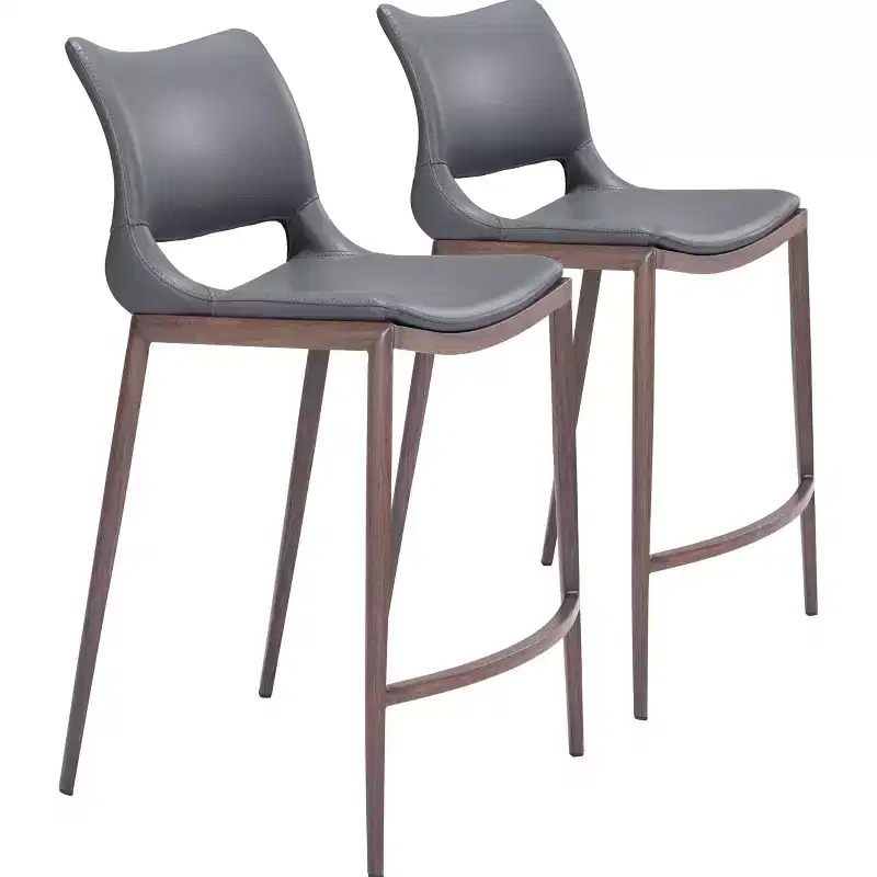 Set of 2 Laval Counter Height Barstool Chairs Dark Gray - ZM Home: Upholstered, Steel Legs, Modern Design