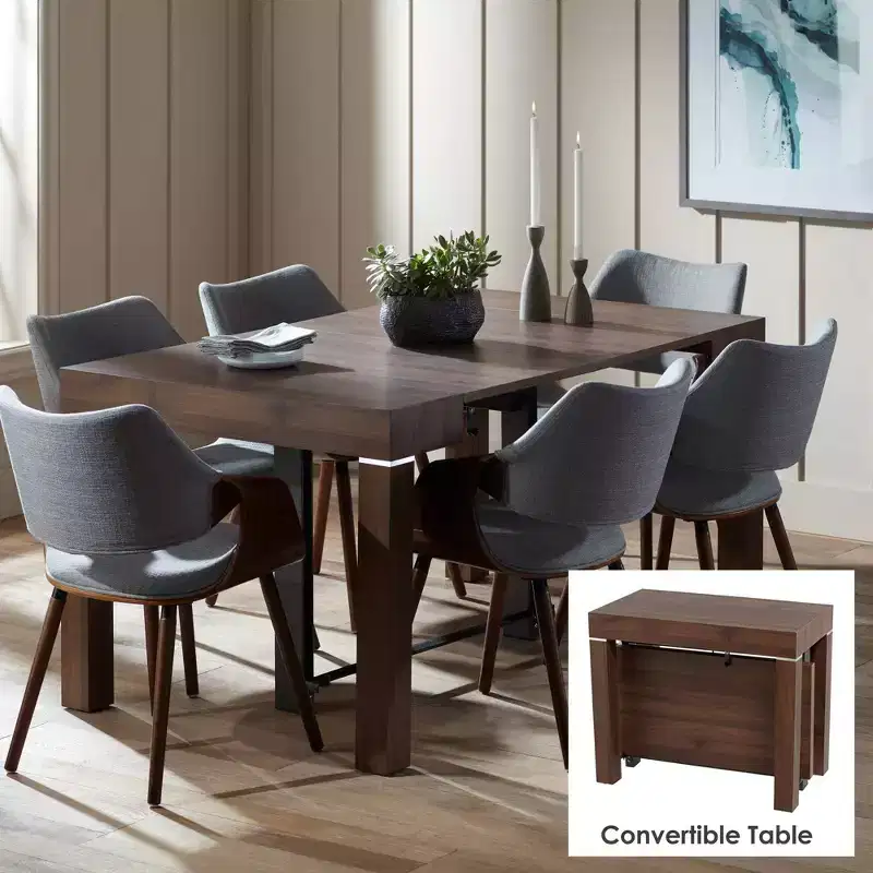 55 Downing Street Warhol Modern Distressed Walnut Wood Rectangular Dining Table 59 1/4 x 35 1/2 Brown 2-Leaf Extension for Spaces Living Room Dining
