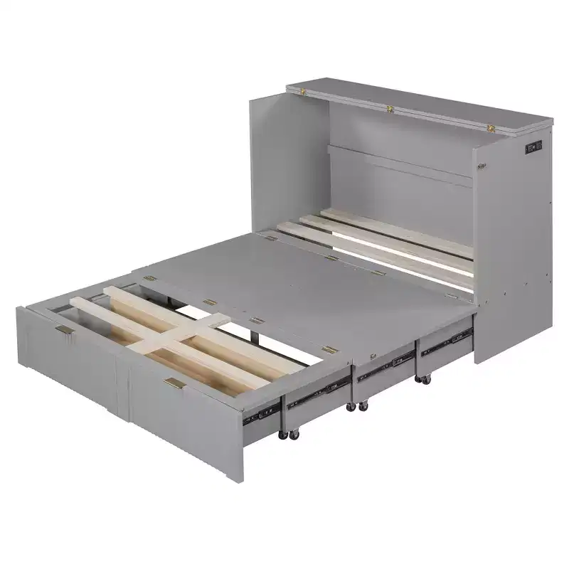 CLIHOME Full Size Murphy Bed with Drawer and Sockets & USB Ports, Pulley Structure Design