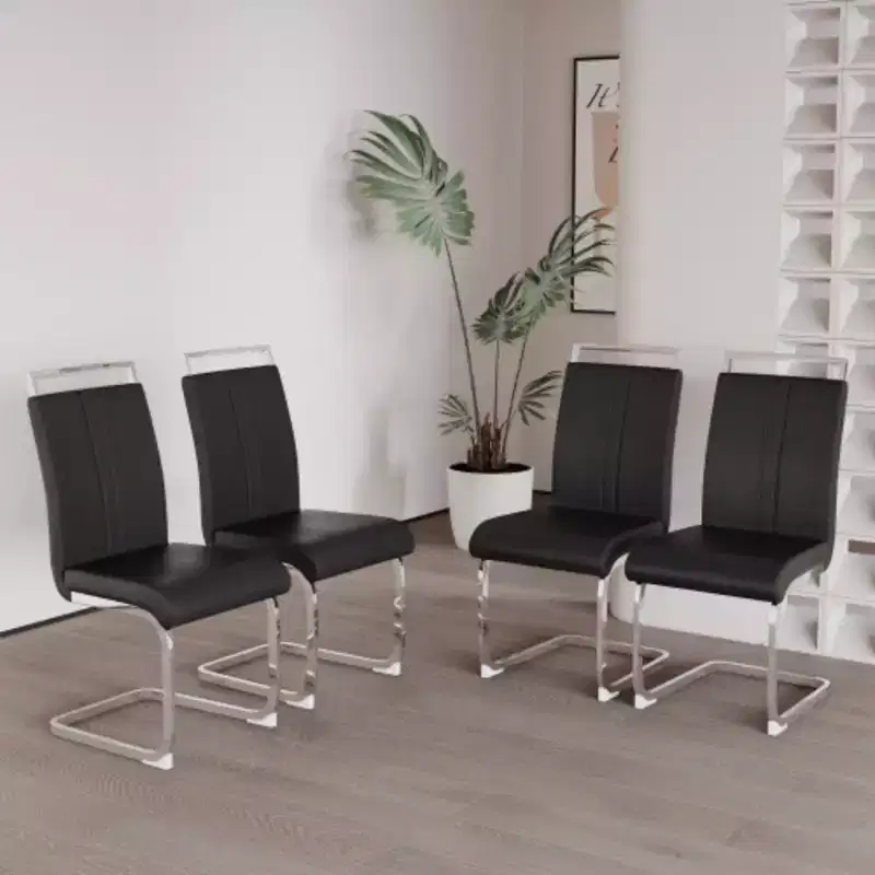 2-Pack Modern High-Back Dining Chairs with C-Shaped Metal Legs