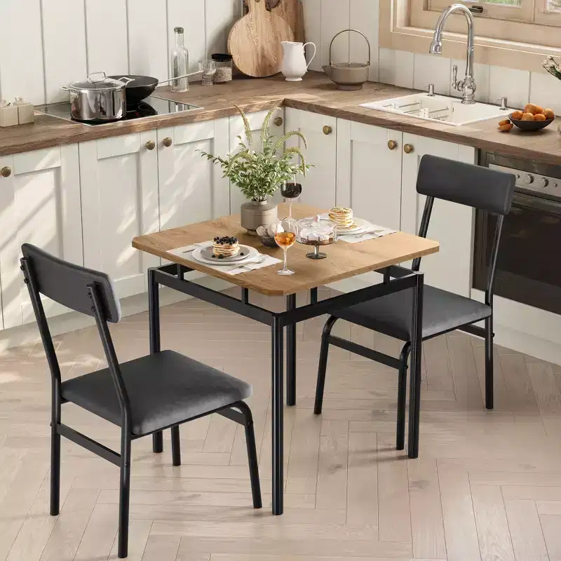 Industrial Dining Table Set for 2, Wooden Kitchen Table Set, Farmhouse Breakfast Nook Furniture Set, for Dining Room, Apartment, Studio