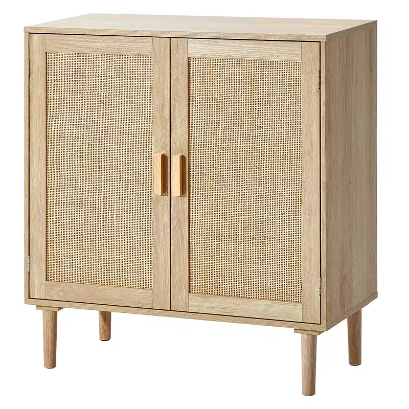 Rattan Cabinet, Rattan Storage Cabinet with 2 Magnetic Doors and Adjustable Shelves, Sideboard Buffet Cabinet for Hallway, Entryway, Natural