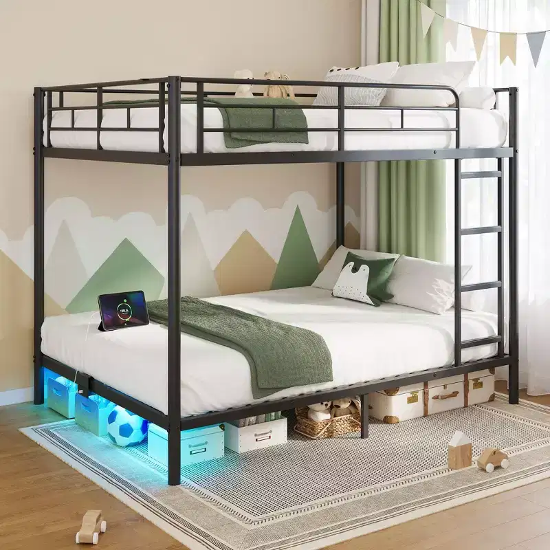 Bunk Bed - Dimmable LED Strip Lights, USB Charging Ports, Trundle & Convertible to 2 Beds