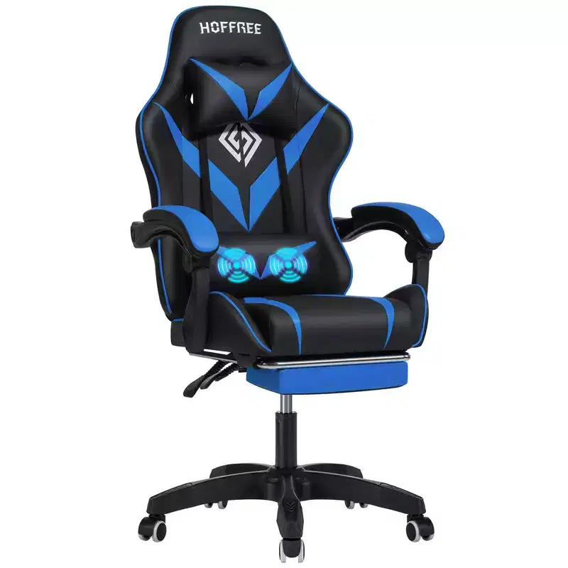 Hoffree Kids Massage Gaming Chair Ergonomic Office PC Chair with Footrest & Adjustable
