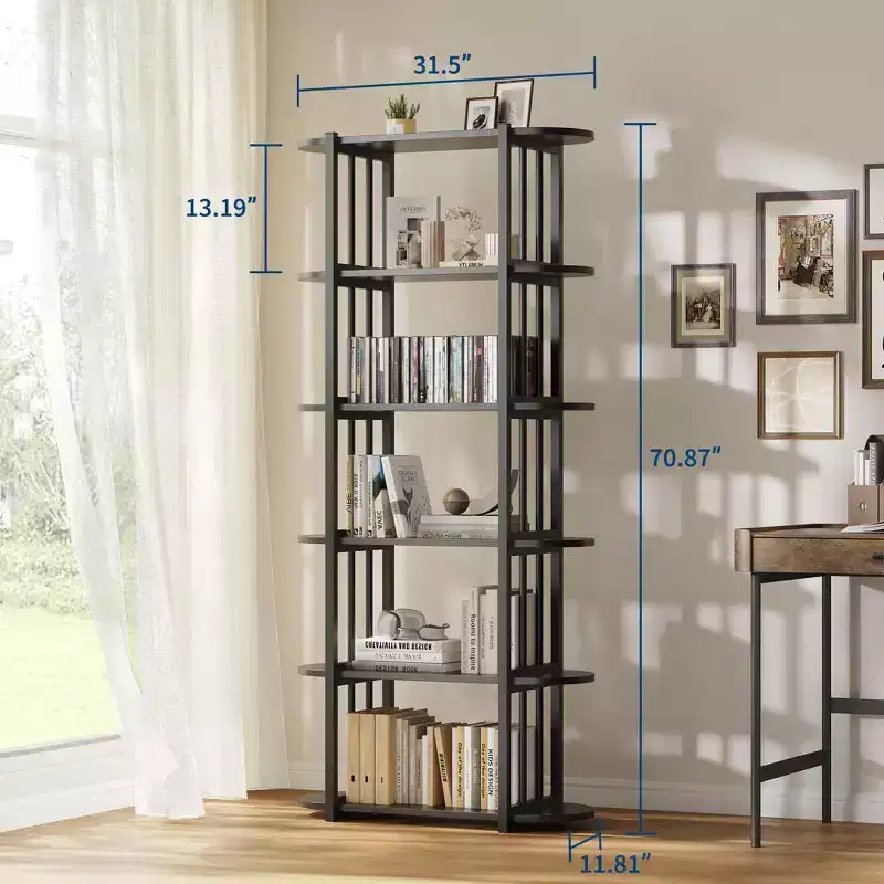 6 Tier Bookshelves, Home Office Bookcase Shelf Storage Organizer, Free Standing Storage Shelving Unit for Bedroom, Living Room and Home Office