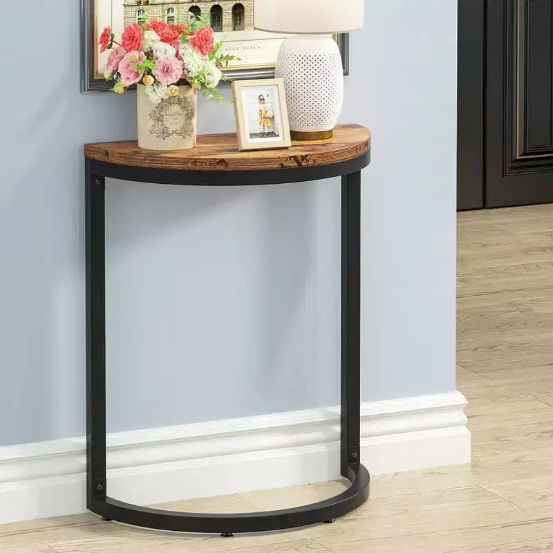 Slim C Shaped End Table for Sofa Brown/Black