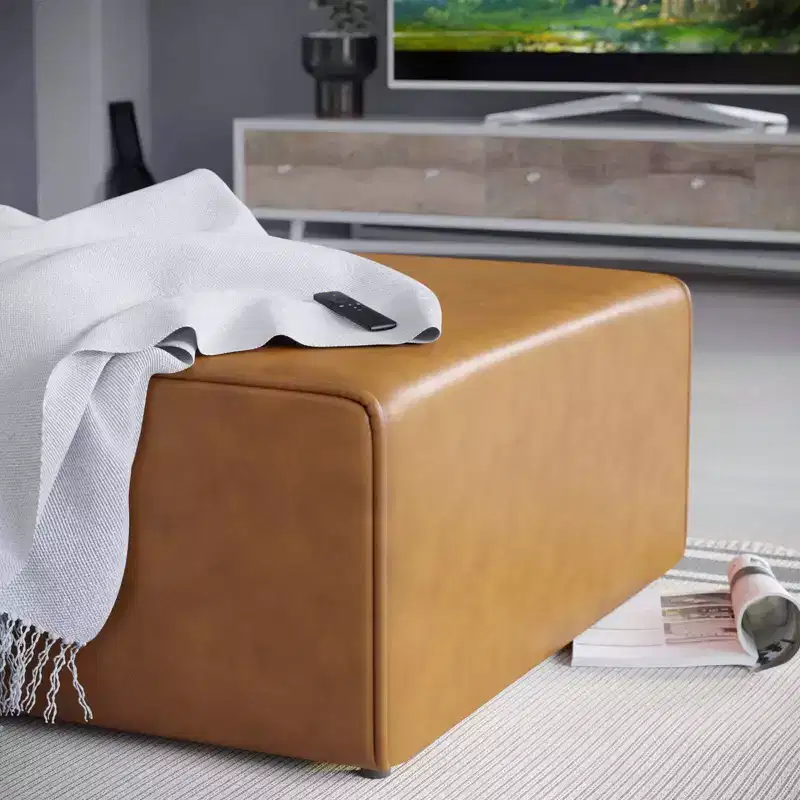 Mingle Vegan Leather Ottoman Velvet Tan - Modway: Modern Square Upholstered Padded Seat, Faux Leather, Wood Frame, 37x37x15.5