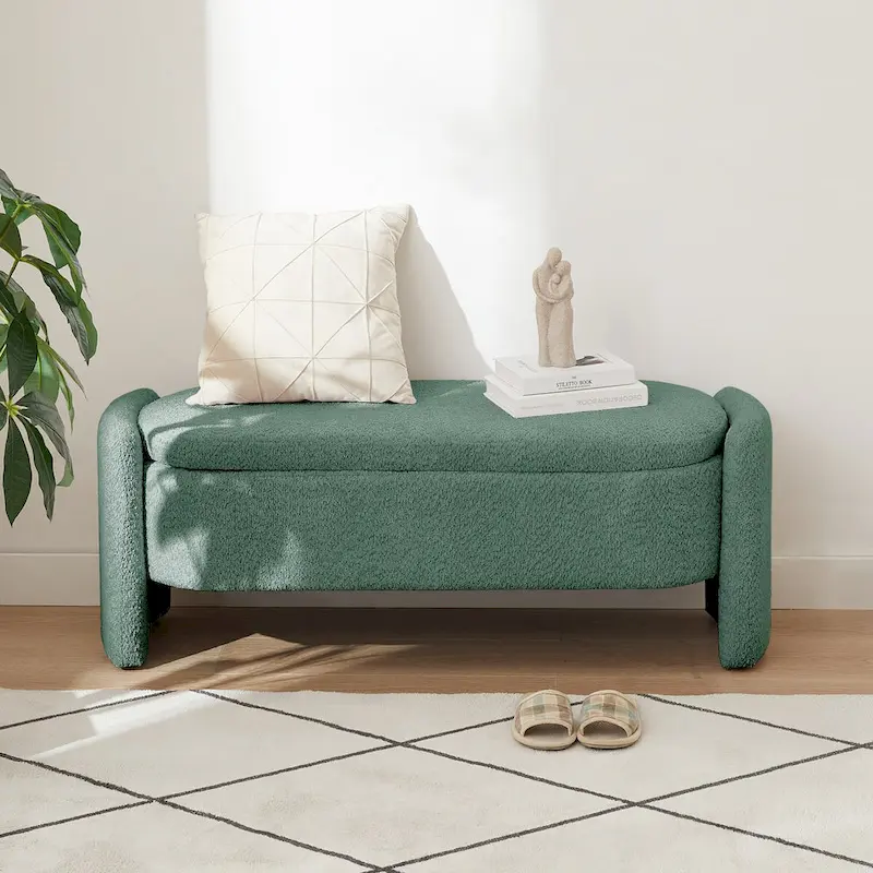 Ottoman 3D Lamb Fleece Fabric Storage Bench w/ Large Storage Space