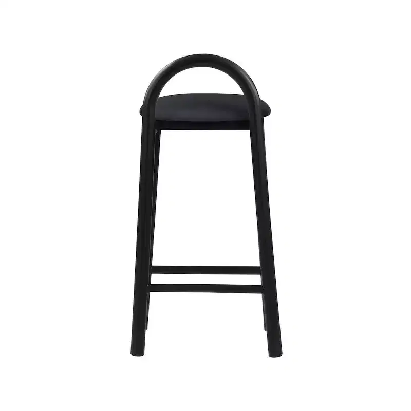 Black Vegan Leather Stool, Single Seat