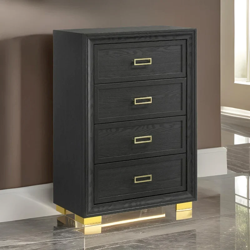 Gray & Gold 4-Drawer Dresser Chest with Bracket Legs