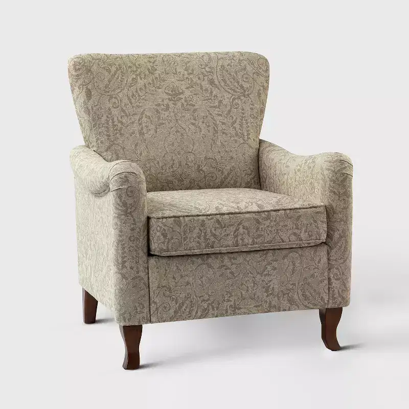 Vincent Wooden Upholstered Armchair with Fabric Pattern and Wingback Design for Bedroom| ART OF LIVING DESIGNS