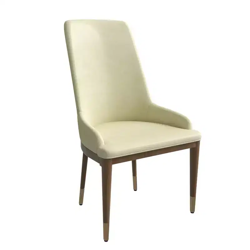 Modern Dining Chair Upholstered in Leather with Brown Rubberwood Legs Accent Kitchen Room Side Chairs