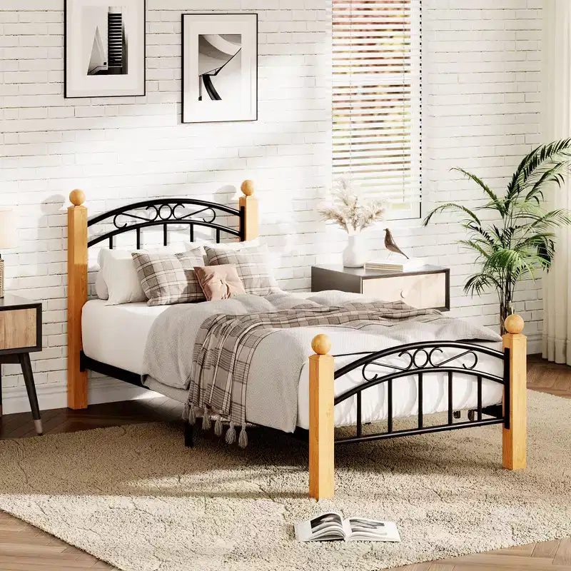 Metal Bed Frame with Headboard and Footboard, Metal & Noise-Free Design, Steel Slats, No Box Spring Needed