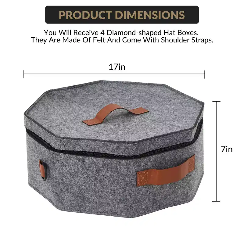 4-Pack Travel Hat Boxes with Strap, Organizer Holds 3-5 Caps, 17x7 In