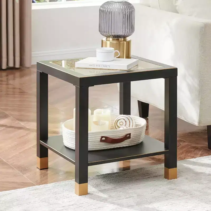 2-Tier Glass End Table with Metal Frame – Versatile Living Room & Bedroom Side Table