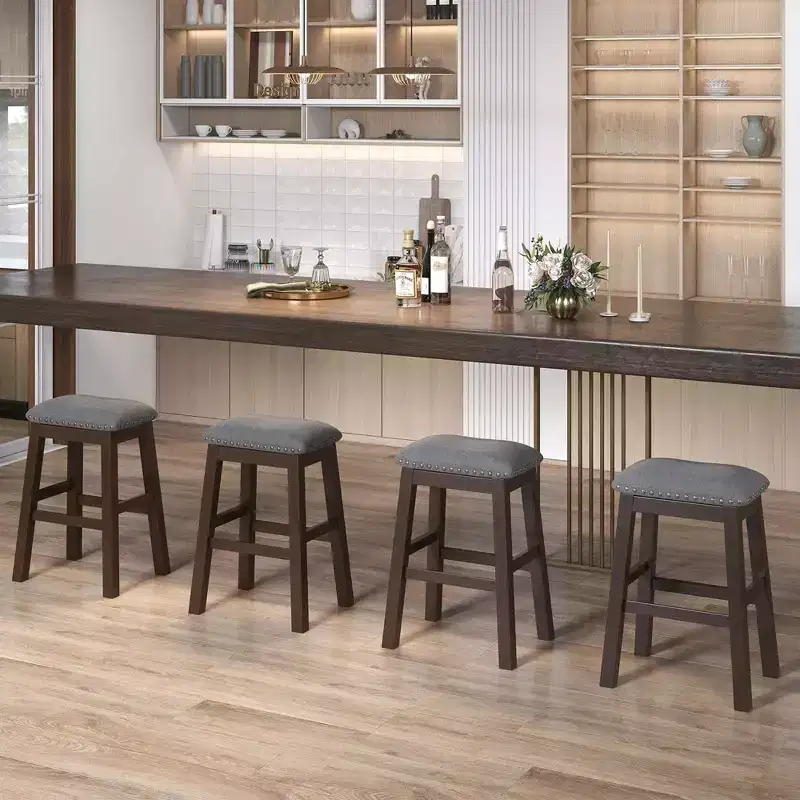 Set of 2 Upholstered Saddle Bar Stools 24.5