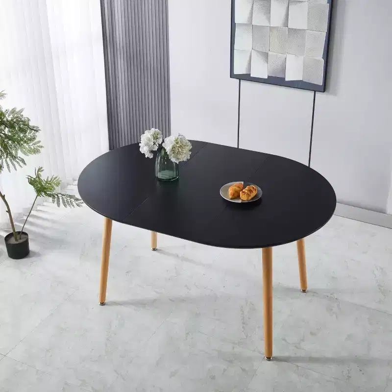 Okak Modern Wood Extensible Oval Dining Table with Sturdy Metal Legs,Minimalist Kitchen Dinner Table for Dining Room,Family Meals