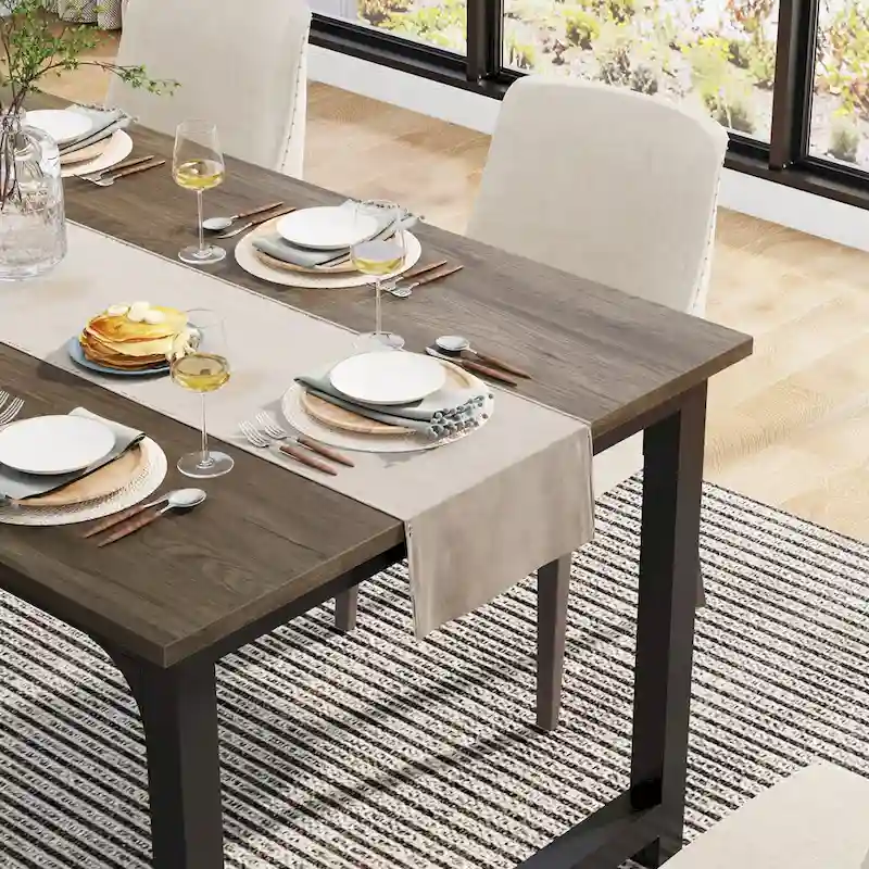 63-Inch Industrial Dining Table with Metal Frame