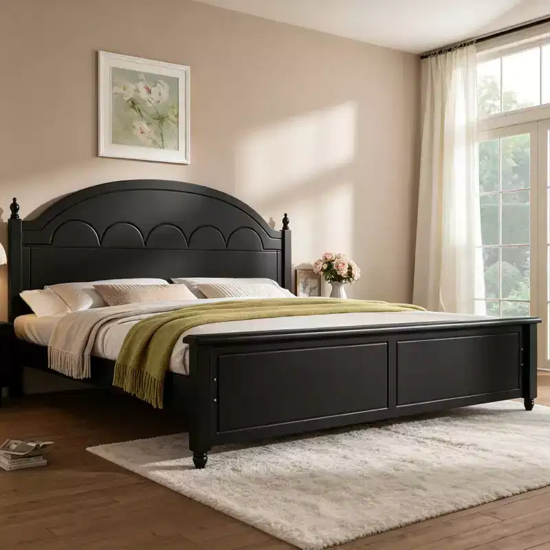 Luxystar Modern King Wood Bed Frame with Arched Headboard for Bedroom