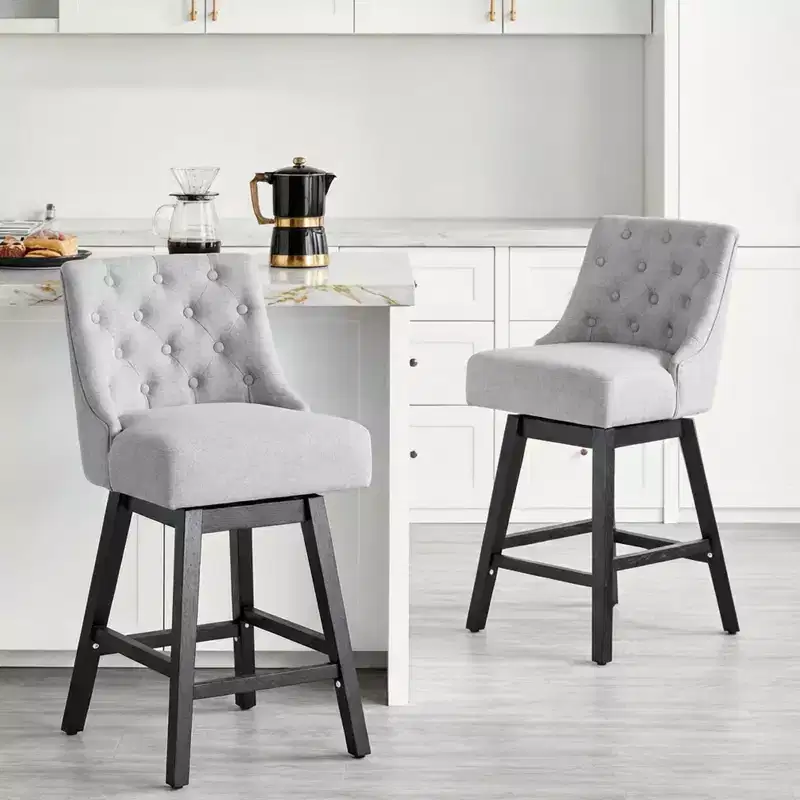 Vipbear modern style bar stool, 36-inch high bar, retro diamond buckle design, rotatable, solid wood legs, linen