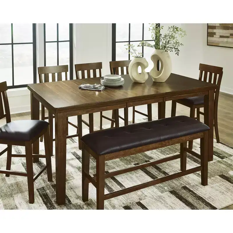 Signature Design by Ashley Ralene Counter Height Upholstered Dining Bench, Faux Leather Seat, Medium Brown Finish