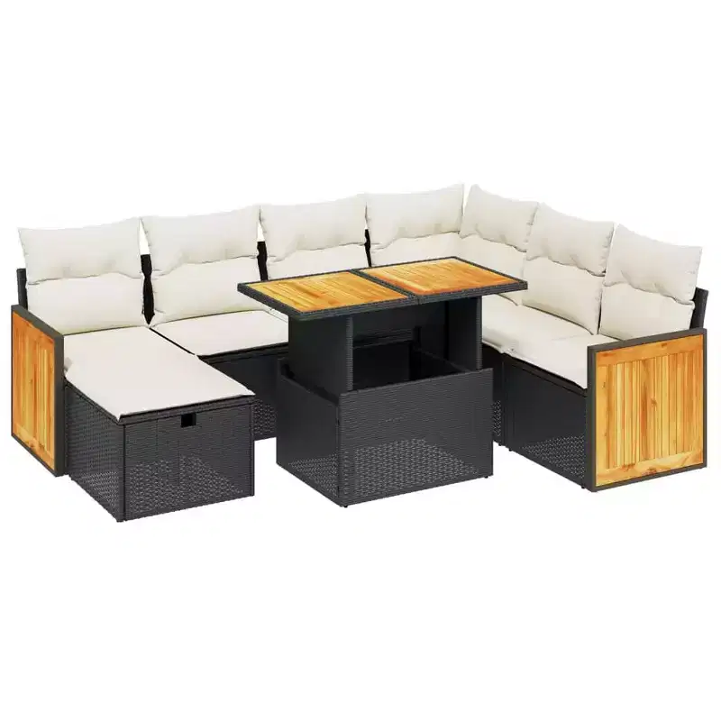vidaXL 8 Piece Patio Sofa Set with Cushions, Poly Rattan Outdoor Modular Sectional, Adjustable Table