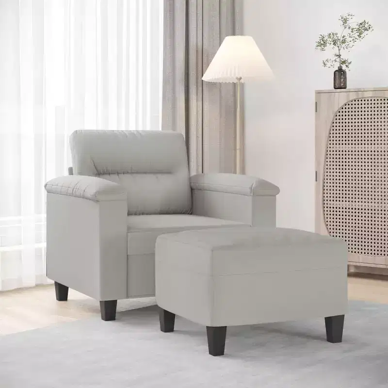 vidaXL Sofa Chair With Footstool Light Grey