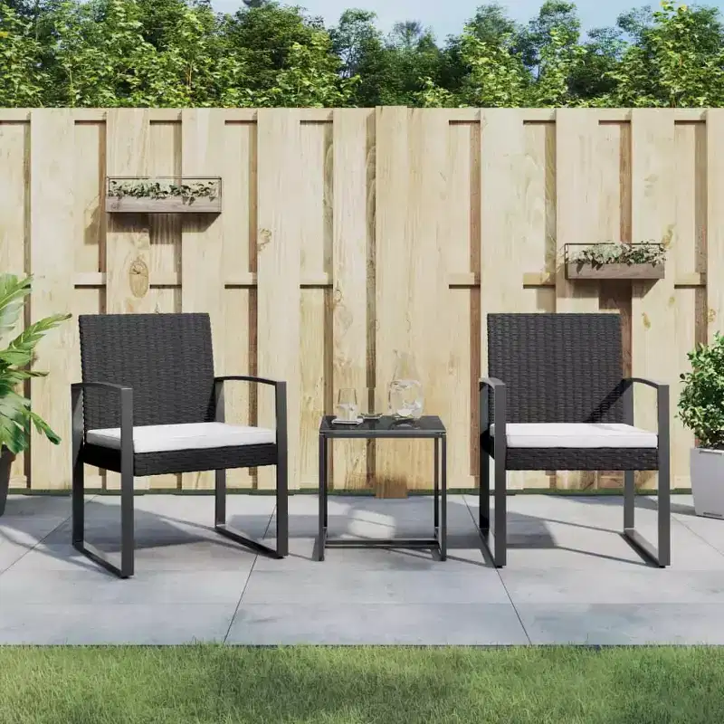 vidaXL Patio Dining Set 3 Pcs Outdoor Table and Chair with Cushions PP Rattan