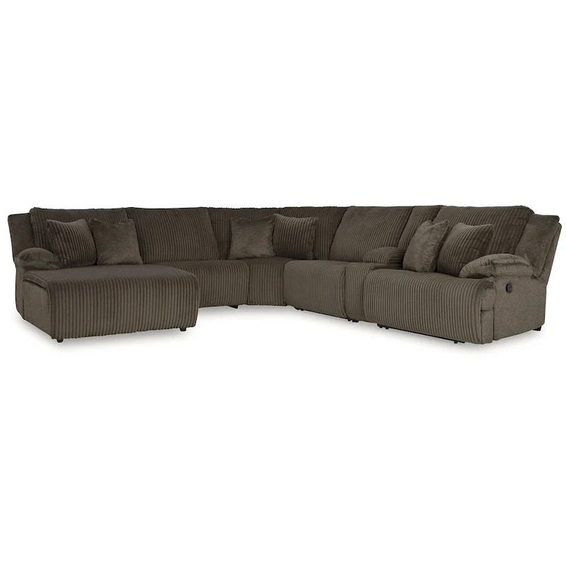 Top Tier Brown 6-Piece Reclining Sectional with Chaise - 147W x 134D x 41H
