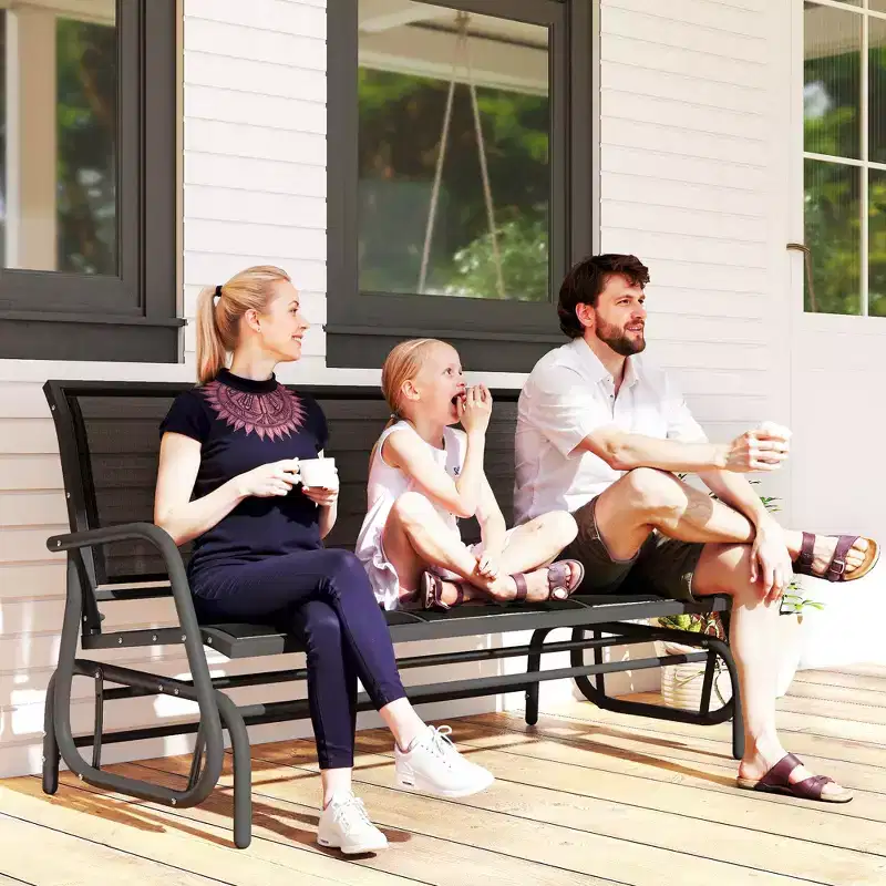 Outsunny Patio Glider Bench, Outdoor Porch Glider Swing with 3 Seats, Breathable Mesh Fabric, Metal Frame