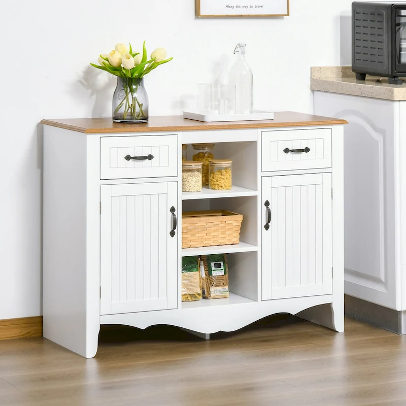 HOMCOM 42 Accent Sideboard Storage Cabinet, Serving Buffet with Drawers and Adjustable Shelves for Dining Room, Living Room
