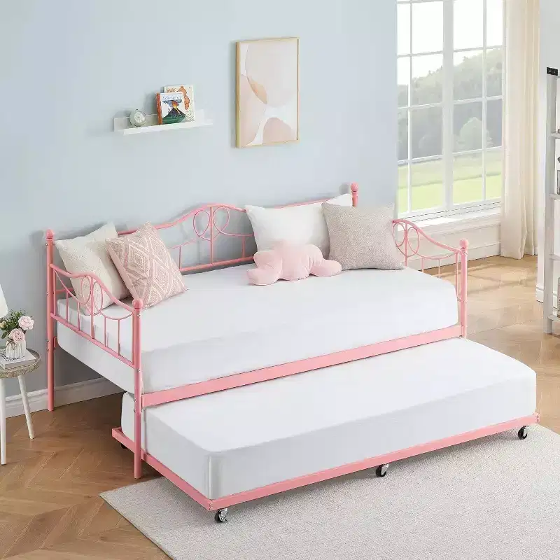 Twin Metal Daybed with Trundle, Heavy Duty Steel Slats, Headboard, Underbed Storage, Easy Assembly, White